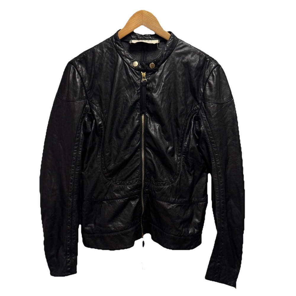 Marni Women's Size 44 Black Lamb Leather Winter 2012 Biker Wool Lined Jacket euc